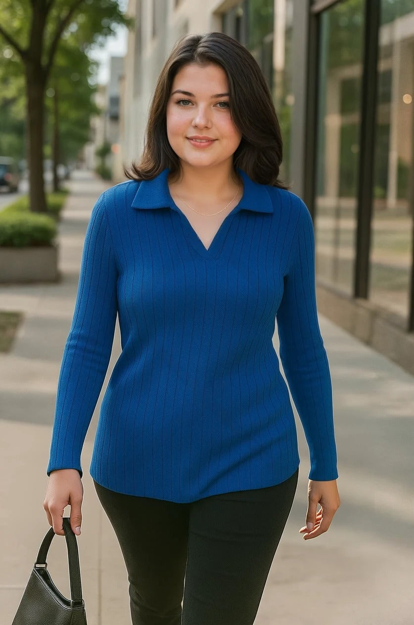 Blusa Plus Size em Tricô Premim com Toque Suave e Gola Charmosa