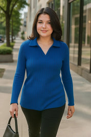 Blusa Plus Size em Tricô Premim com Toque Suave e Gola Charmosa