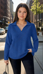 Blusa Plus Size em Tricô Premim com Toque Suave e Gola Charmosa