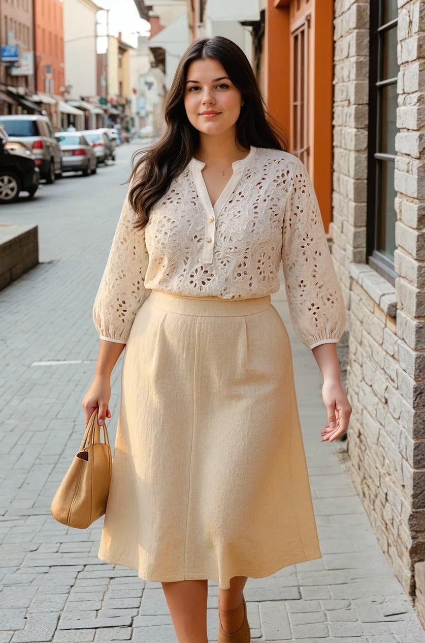 Camisa em Laise Branca com Detalhe em Botões Plus Size