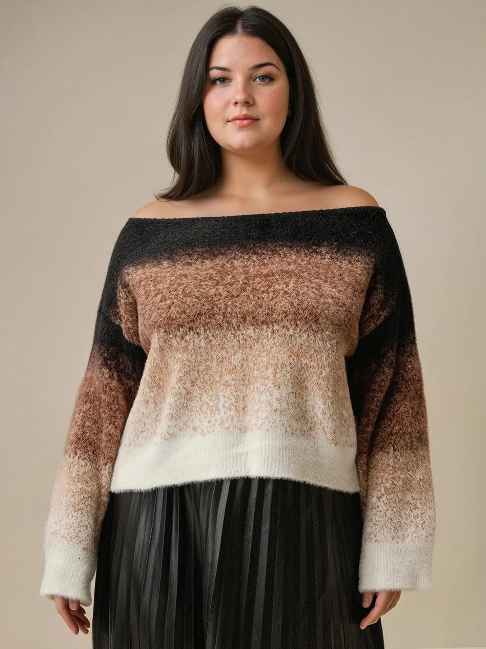 Suéter Pullover 100% Poliamida e Lã Penteada Degradê Felpudo Plus Size