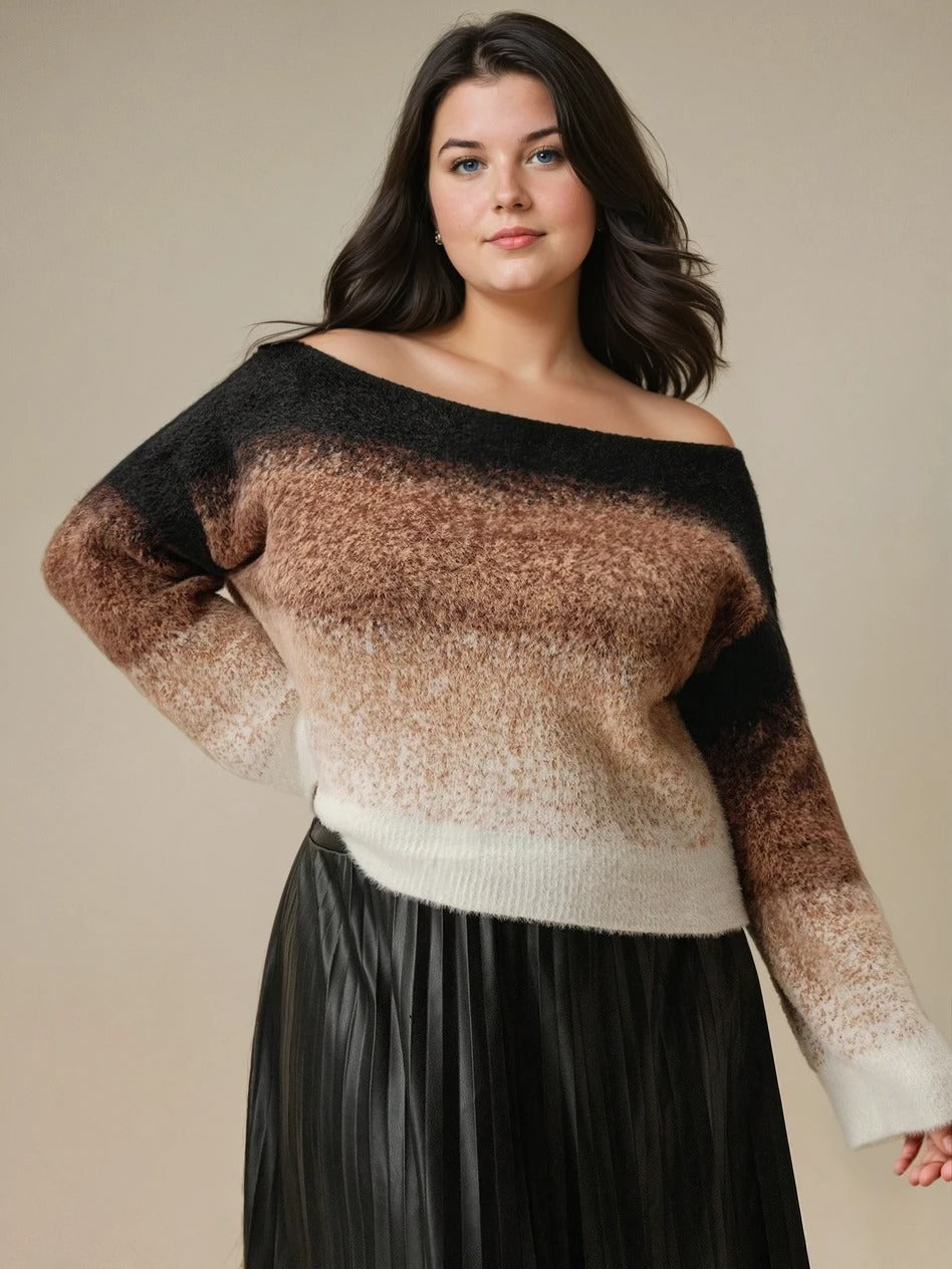 Suéter Pullover 100% Poliamida e Lã Penteada Degradê Felpudo Plus Size