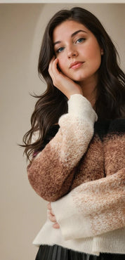 Suéter Pullover 100% Poliamida e Lã Penteada Degradê Felpudo Plus Size