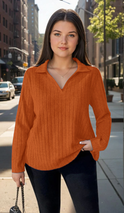 Blusa Plus Size em Tricô Premim com Toque Suave e Gola Charmosa