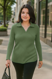 Blusa Plus Size em Tricô Premim com Toque Suave e Gola Charmosa