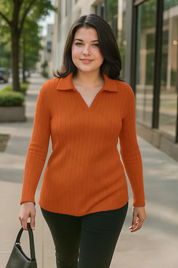 Blusa Plus Size em Tricô Premim com Toque Suave e Gola Charmosa
