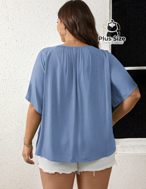 Bata Bordada Em Viscose Com Manga Raglan Plus Size