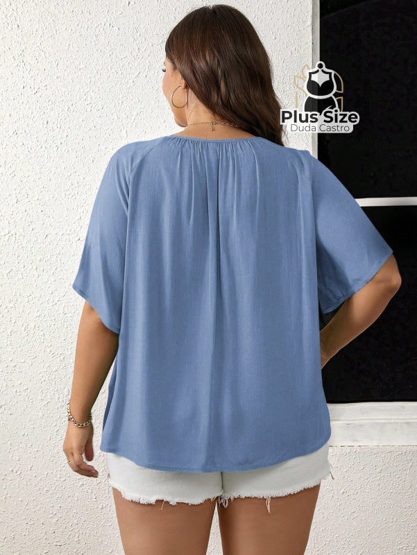 Bata Bordada Em Viscose Com Manga Raglan Plus Size
