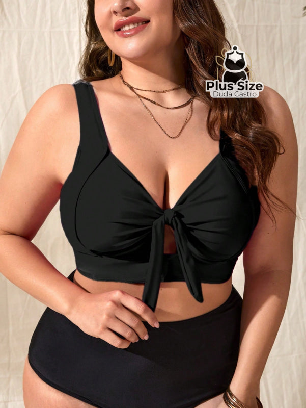 Biquíni com Nó Frontal Liso Preto - SÓ A PARTE SUPERIOR G Biquíni com Nó Frontal Liso Preto - SÓ A PARTE SUPERIOR