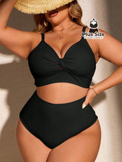 Biquini Com Sutiã Torcido E Calcinha Alta Plus Size Várias Cores G / Preto