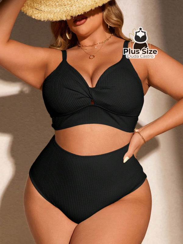 Biquini Com Sutiã Torcido E Calcinha Alta Plus Size Várias Cores G / Preto