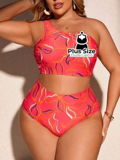 Biquíni De Ombro Único Plus Size E Saída Praia