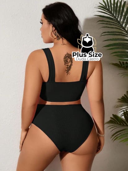 Biquíni Liso Com Detalhe Em Nozinho Preto Plus Size - Só A Parte Superior