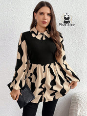Blusa 2 em 1 com Sobreposição Plus Size - Estampa Abstrata e Shape Alongado Blusa 2 em 1 com Sobreposição Plus Size