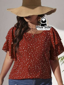 Blusa Babados Nos Ombros Plus Size G / Marrom