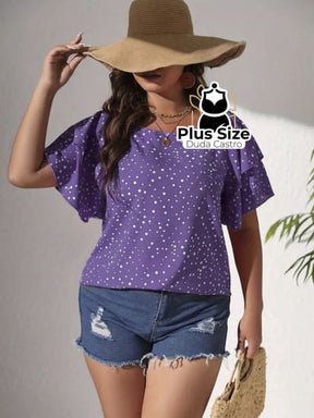 Blusa Babados Nos Ombros Plus Size G / Roxo