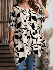 Blusa Barra Assimétrica E Mangas Curtas Decote Redondo Plus Size