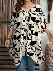 Blusa Barra Assimétrica E Mangas Curtas Decote Redondo Plus Size