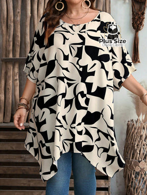 Blusa Barra Assimétrica E Mangas Curtas Decote Redondo Plus Size