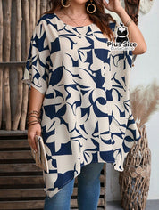 Blusa Barra Assimétrica E Mangas Curtas Decote Redondo Plus Size