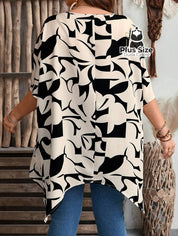 Blusa Barra Assimétrica E Mangas Curtas Decote Redondo Plus Size