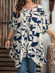 Blusa Barra Assimétrica E Mangas Curtas Decote Redondo Plus Size