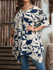Blusa Barra Assimétrica E Mangas Curtas Decote Redondo Plus Size