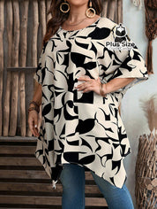 Blusa Barra Assimétrica E Mangas Curtas Decote Redondo Plus Size