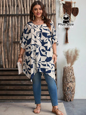 Blusa Barra Assimétrica E Mangas Curtas Decote Redondo Plus Size