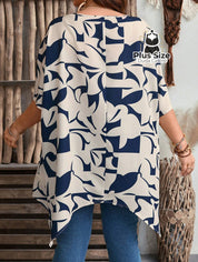 Blusa Barra Assimétrica E Mangas Curtas Decote Redondo Plus Size