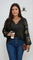 Blusa Bordado de Flores na Manga Plus Size G / Preto Blusa Bordado de Flores na Manga Plus Size