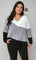 Blusa Canelada Várias Cores Plus Size Bloco de Cores Gola V G / Branco Cinza e Preto Blusa Canelada Várias Cores Plus
