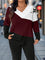 Blusa Canelada Várias Cores Plus Size Bloco de Cores Gola V G / Branco e Vinho Blusa Canelada Várias Cores Plus Size