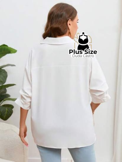 Blusa Com Bolso Manga Pregueada Várias Cores Plus Size