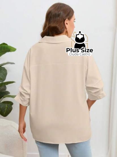 Blusa Com Bolso Manga Pregueada Várias Cores Plus Size