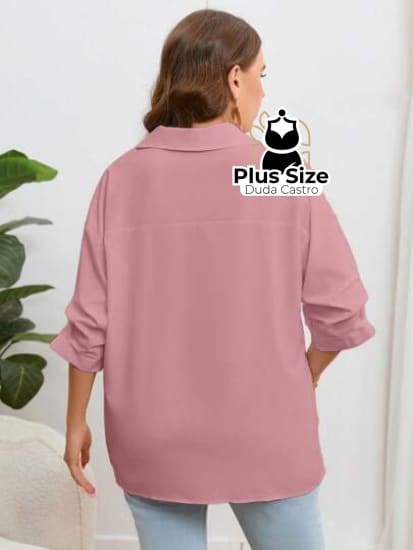 Blusa Com Bolso Manga Pregueada Várias Cores Plus Size