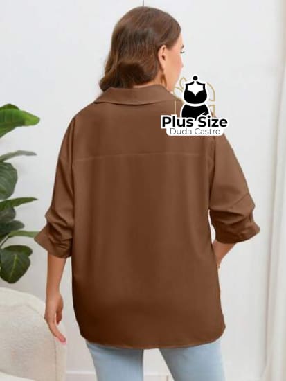 Blusa Com Bolso Manga Pregueada Várias Cores Plus Size