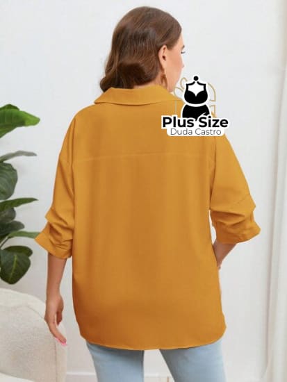 Blusa Com Bolso Manga Pregueada Várias Cores Plus Size