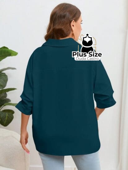 Blusa Com Bolso Manga Pregueada Várias Cores Plus Size