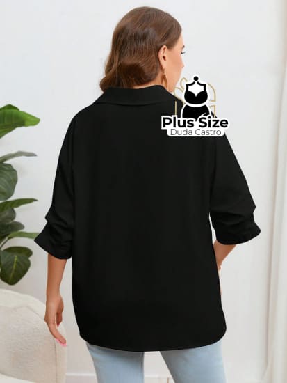 Blusa Com Bolso Manga Pregueada Várias Cores Plus Size Extra