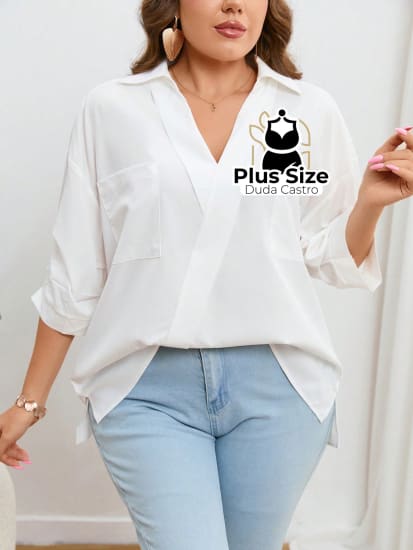 Blusa Com Bolso Manga Pregueada Várias Cores Plus Size Extra