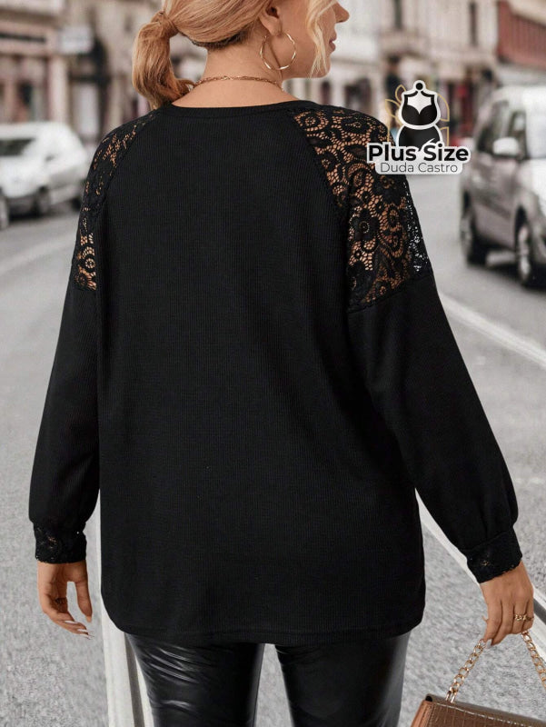 Blusa com Manga em Renda Várias Cores Plus Size Blusa com Manga em Renda Várias Cores Plus Size