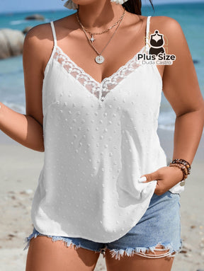 Blusa De Alcinha Com Detalhe Em Renda E Tecido Ponto Suíço Várias Cores Plus Size G / Branco