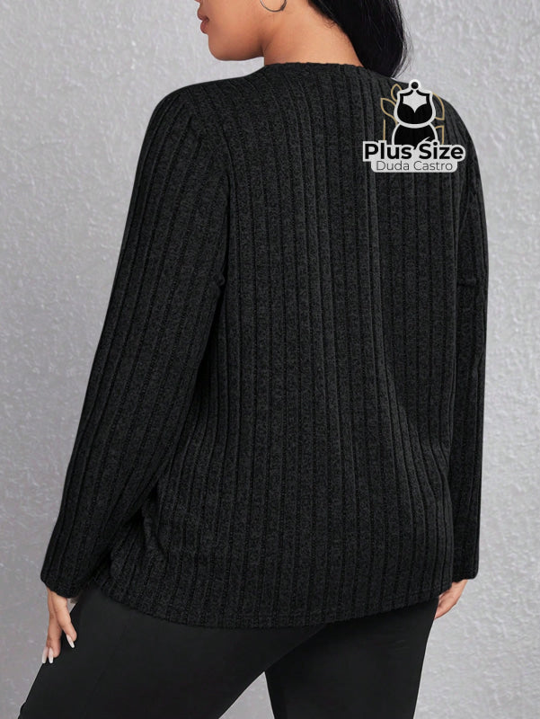 Blusa De Frio Manga Longa Gola Redonda Com Textura Várias Cores Plus Size