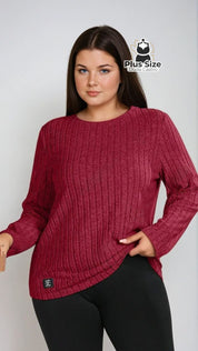 Blusa de Frio Manga Longa Gola Redonda Texturizada Plus Size G / Marsala Quente Blusa de Frio Manga Longa Gola Redonda