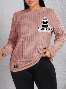 Blusa De Frio Manga Longa Gola Redonda Com Textura Várias Cores Plus Size G / Rosa Empoeirado