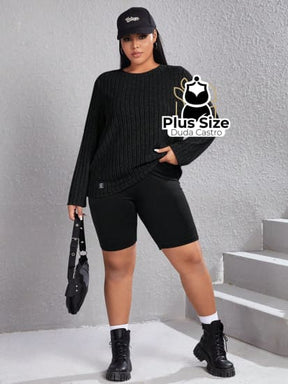 Blusa De Frio Manga Longa Gola Redonda Com Textura Várias Cores Plus Size