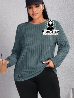 Blusa De Frio Manga Longa Gola Redonda Com Textura Várias Cores Plus Size