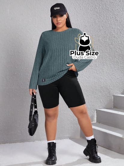 Blusa De Frio Manga Longa Gola Redonda Com Textura Várias Cores Plus Size