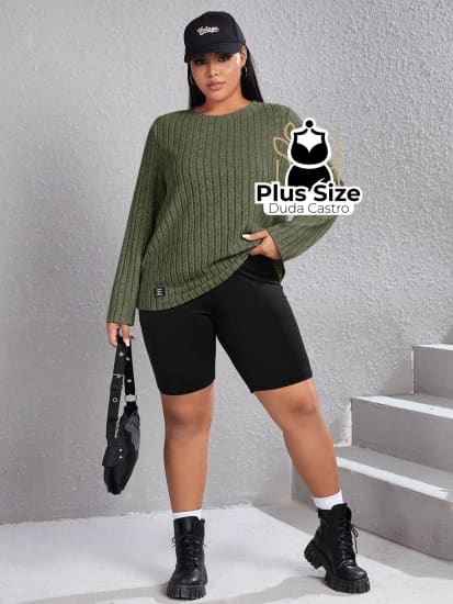 Blusa De Frio Manga Longa Gola Redonda Com Textura Várias Cores Plus Size